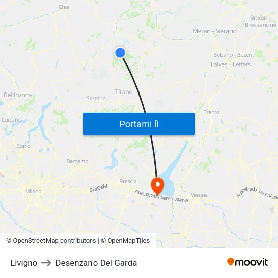 Livigno to Desenzano Del Garda map