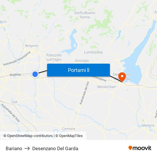 Bariano to Desenzano Del Garda map