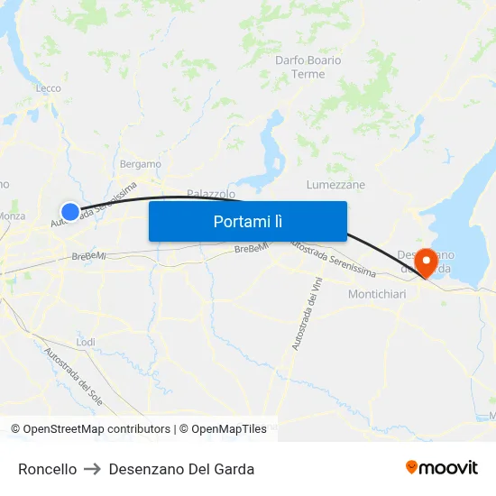 Roncello to Desenzano Del Garda map