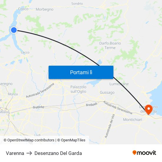Varenna to Desenzano Del Garda map