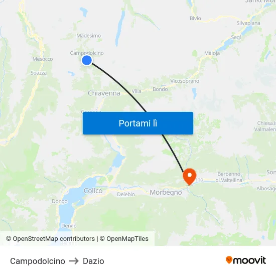 Campodolcino to Dazio map