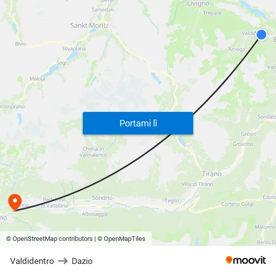 Valdidentro to Dazio map