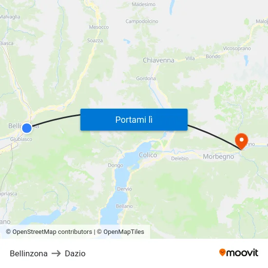 Bellinzona to Dazio map