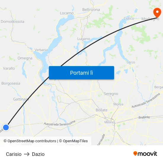 Carisio to Dazio map