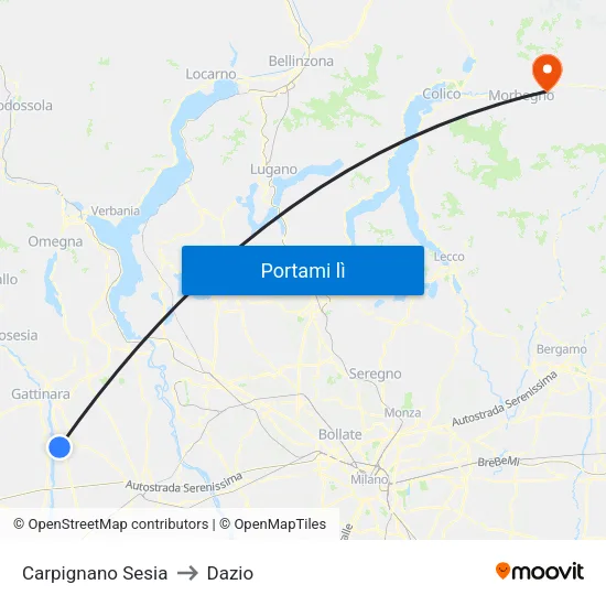 Carpignano Sesia to Dazio map