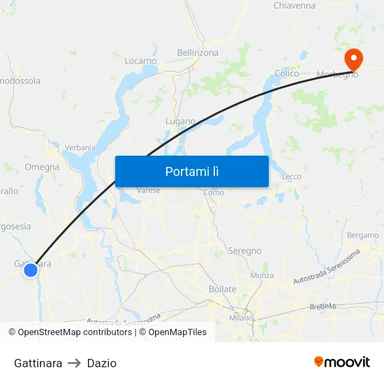 Gattinara to Dazio map