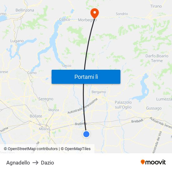 Agnadello to Dazio map