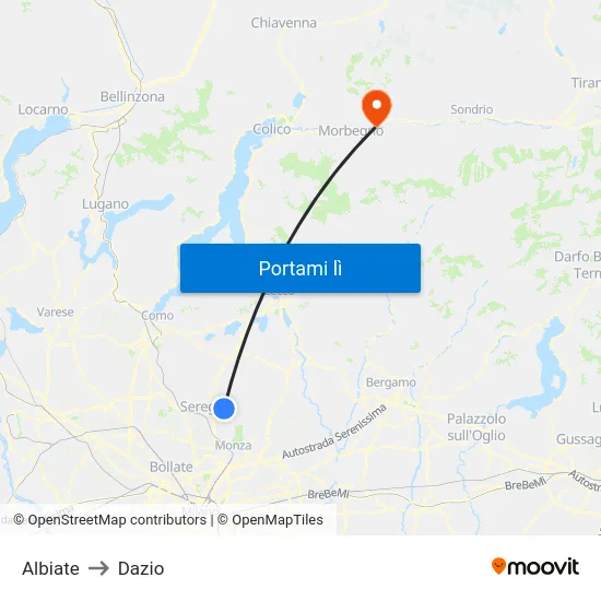 Albiate to Dazio map