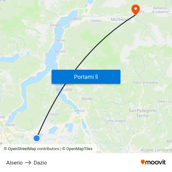 Alserio to Dazio map