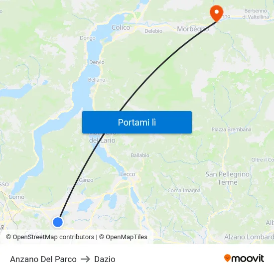 Anzano Del Parco to Dazio map