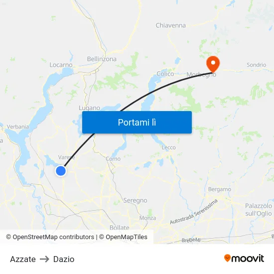 Azzate to Dazio map