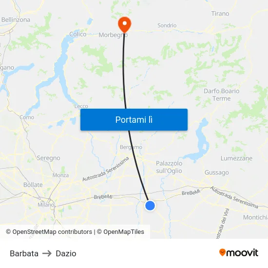 Barbata to Dazio map