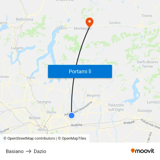 Basiano to Dazio map