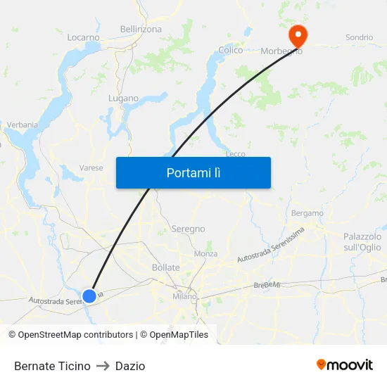 Bernate Ticino to Dazio map