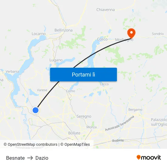 Besnate to Dazio map