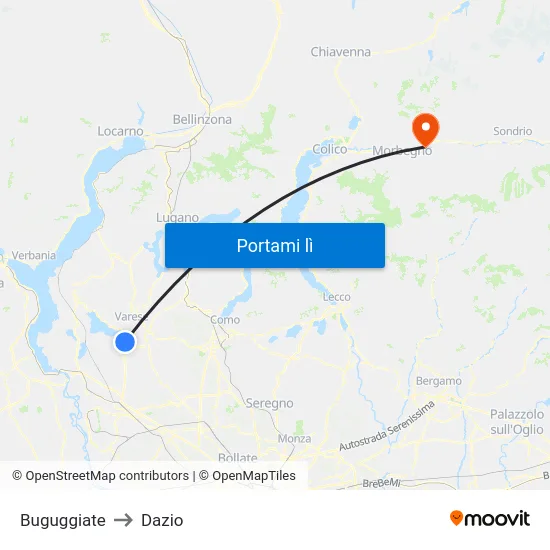 Buguggiate to Dazio map