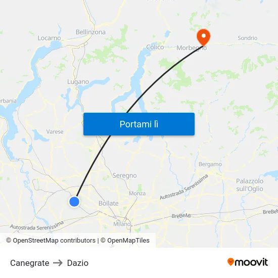 Canegrate to Dazio map
