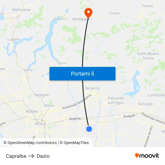 Capralba to Dazio map