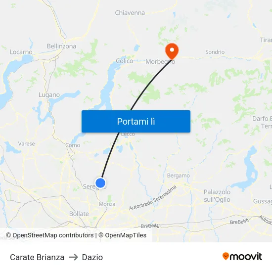 Carate Brianza to Dazio map