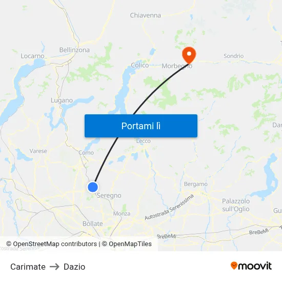 Carimate to Dazio map