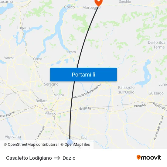 Casaletto Lodigiano to Dazio map