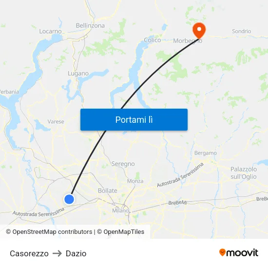 Casorezzo to Dazio map