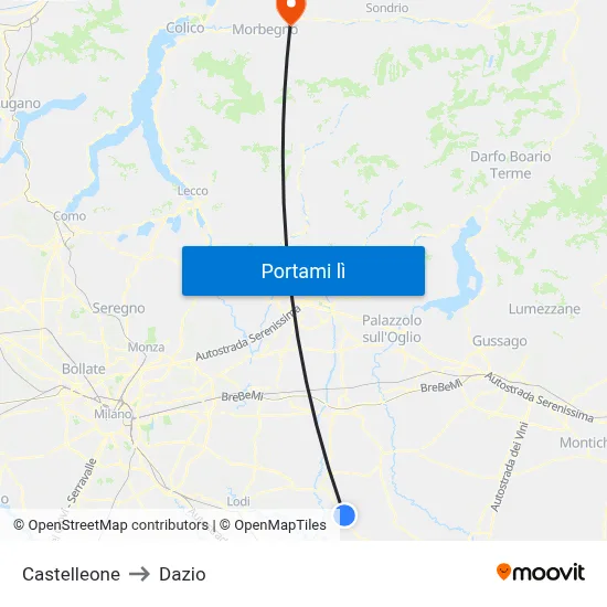 Castelleone to Dazio map