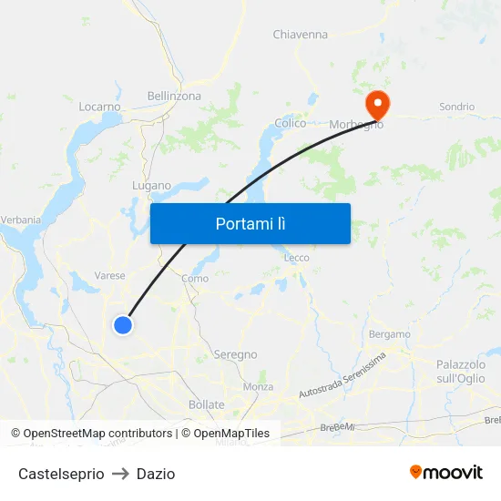 Castelseprio to Dazio map