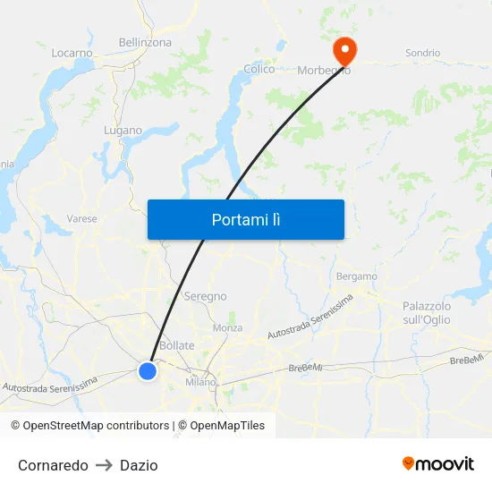 Cornaredo to Dazio map