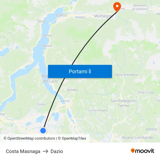 Costa Masnaga to Dazio map