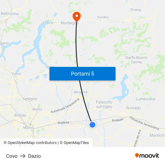 Covo to Dazio map