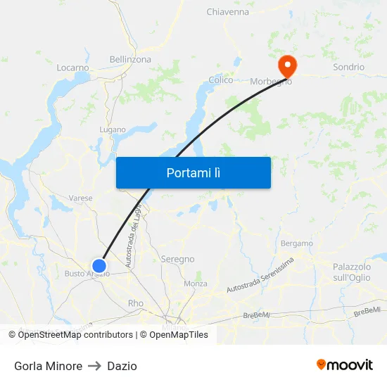 Gorla Minore to Dazio map