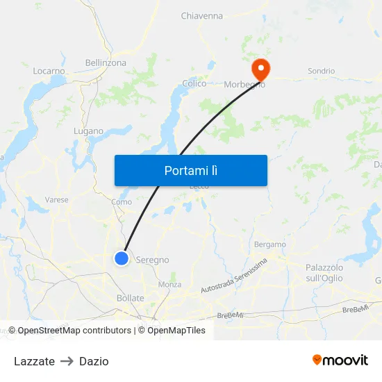 Lazzate to Dazio map