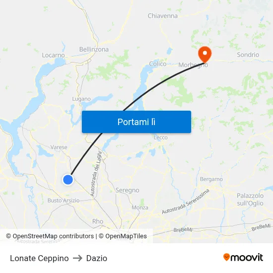 Lonate Ceppino to Dazio map