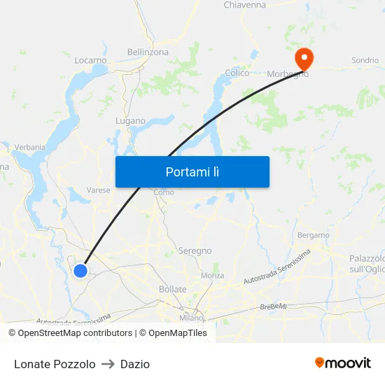 Lonate Pozzolo to Dazio map