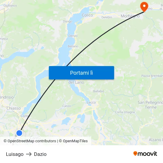 Luisago to Dazio map