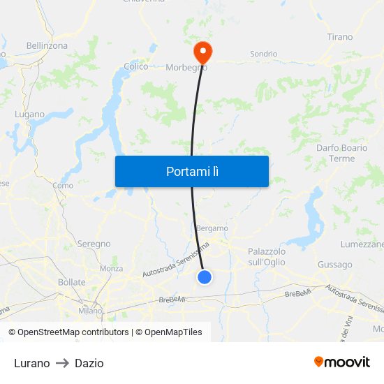 Lurano to Dazio map