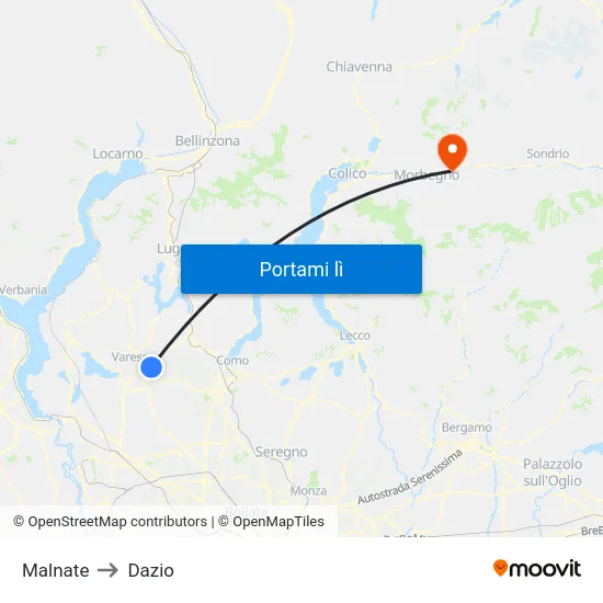 Malnate to Dazio map