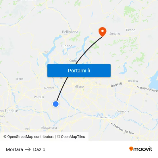 Mortara to Dazio map