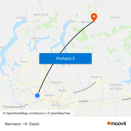 Nerviano to Dazio map