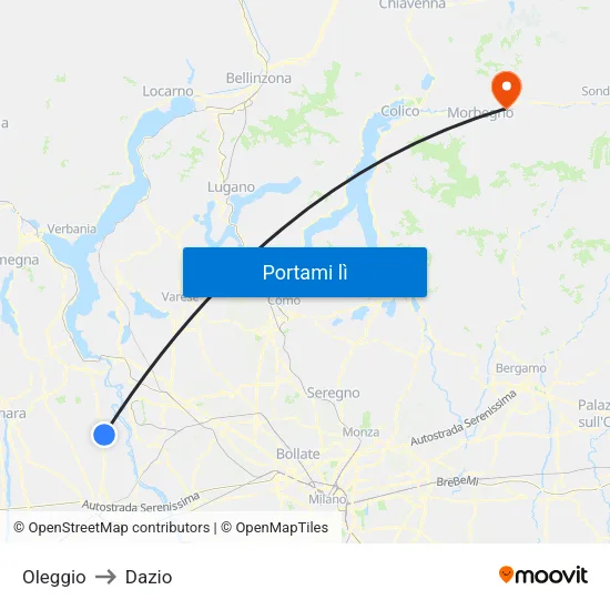 Oleggio to Dazio map