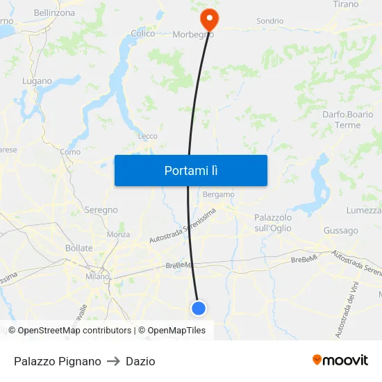 Palazzo Pignano to Dazio map