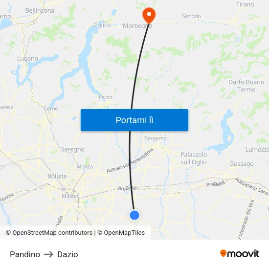 Pandino to Dazio map