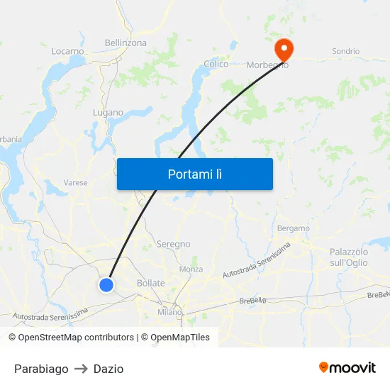 Parabiago to Dazio map