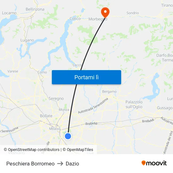 Peschiera Borromeo to Dazio map