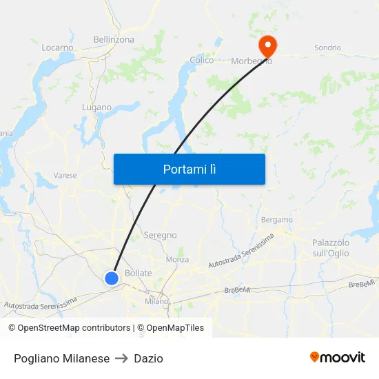 Pogliano Milanese to Dazio map
