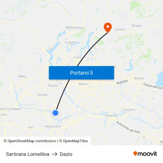 Sartirana Lomellina to Dazio map