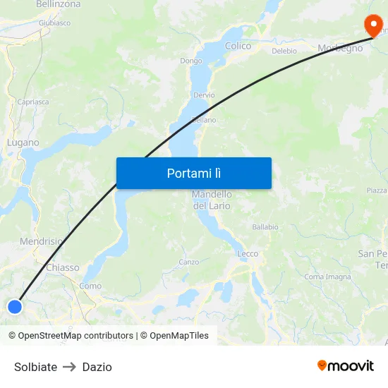 Solbiate to Dazio map