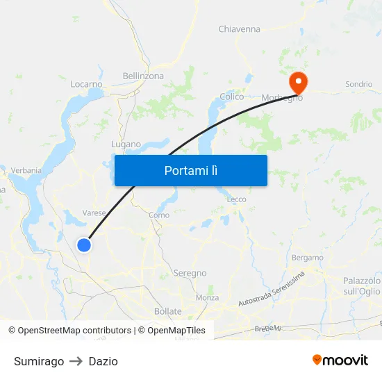 Sumirago to Dazio map