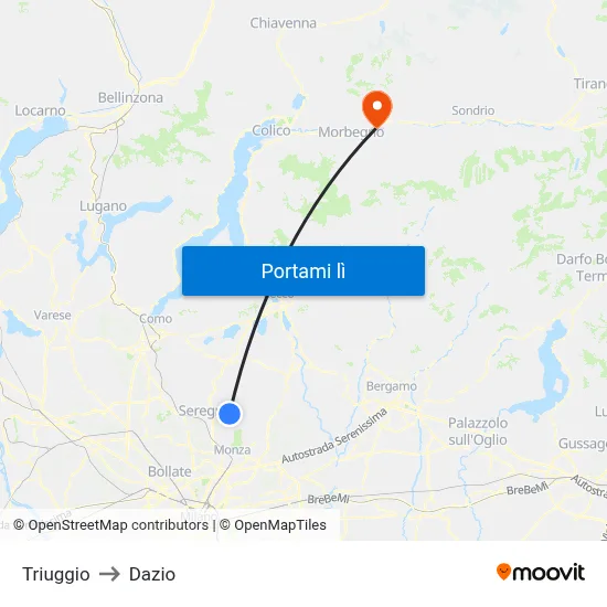 Triuggio to Dazio map